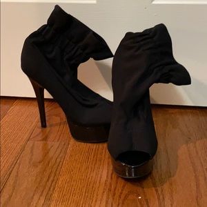 Black platform peep toe booties